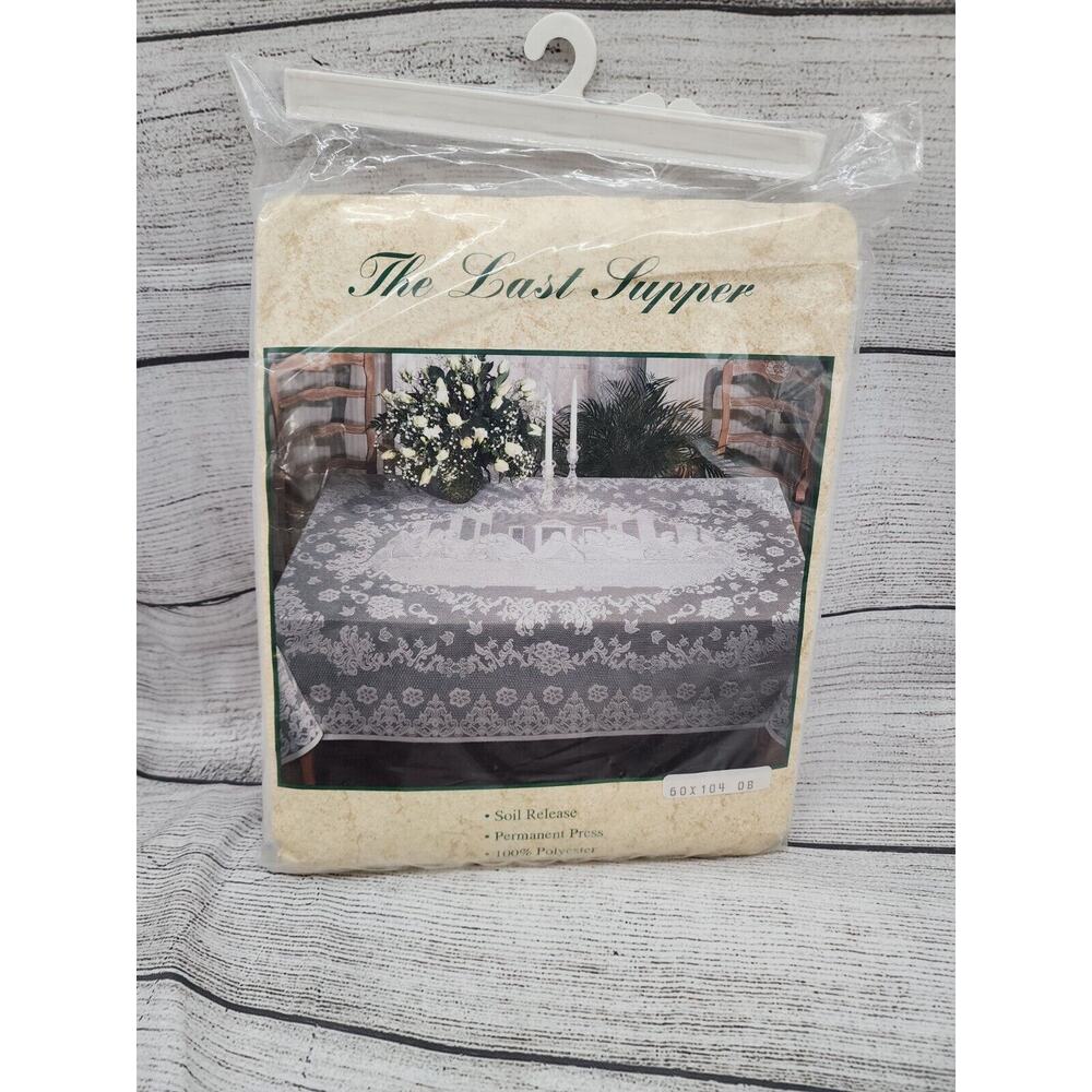 Vintage THE LAST SUPPER White Lace Tablecloth NIP 60x104 Oblong NEW IVORY
